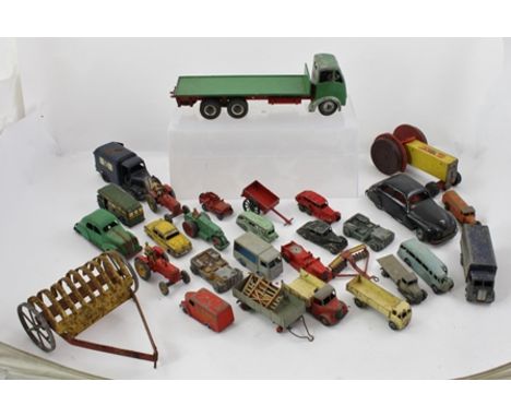 A CHAD VALLEY TIN PLATE CLOCKWORK CAR, in black, together with a quantity of DIE-CAST VEHICLES, including flat bed lorries, t