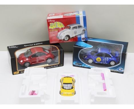 FRANKLIN MINT PRECISION MODEL OF NEW VW BEETLE together with owner's manual in reflex yellow OVB, Disney Love Bug VW model ki