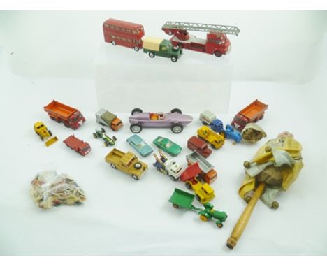 A SELECTION OF TOYS to include a Hong Kong BRM plastic, Supertoys 956 turntable fire escape, Corgi route master, seventeen ot
