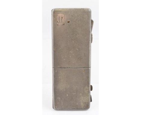 JOSEPH GLOSTER LTD. A SILVER COMBINATION CIGARETTE CASE AND POWDER COMPACT, having engine turned decoration, monogrammed "J.K