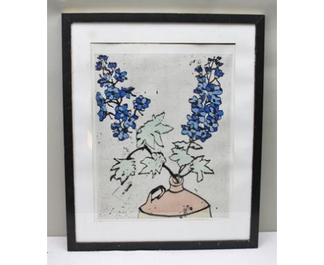 AFTER RICHARD JOHN SPARE (b.1951-) Delphiniums, a limited edition dry point etching, signed and inscribed in pencil, 70cm x 5