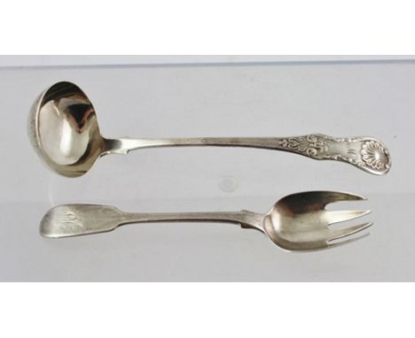 PHILIP GRIERSON A GEORGIAN SCOTTISH SILVER "QUEENS" PATTERN TODDY LADLE, monogrammed "M", Glasgow 1826, 31g., and a PICKLES F