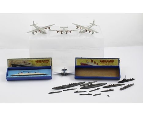 A MECCANO DINKY TOYS NO. 52c "LA NORMANDIE" SHIP, in original box, together with MODEL WAR SHIPS, includes "HMS Hood", and fo