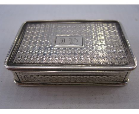 Victorian silver vinaigrette by Nathaniel Mills, rectangular and engine-turned with floral and foliate pierced grille Conditi