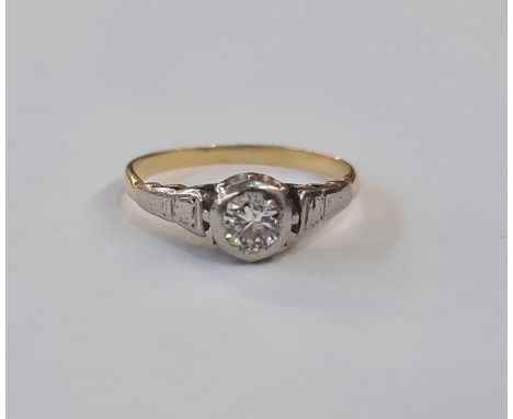 Gold solitaire diamond ring, the diamond in rubover setting, approx 0.3ct 