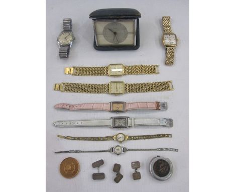 Gentleman's 9ct gold Omega automatic De Ville strap watch of square form with baton markers and on rolled gold strap, a gentl