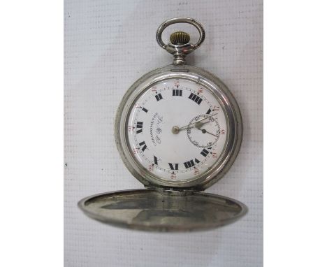 800 standard silver full hunter pocket watch&nbsp;the enamel dial inscribed Chronometre PWC, with roman numerals and subsidia