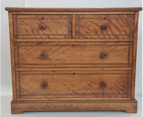 Late 19th/early 20th century walnut chest of two short over two long drawers, to bracket feet, with herringbone inlaid drawer