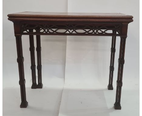 19th century Chippendale style card table, the rectangular flame mahogany and marquetry inlaid top with moulded edge, opening