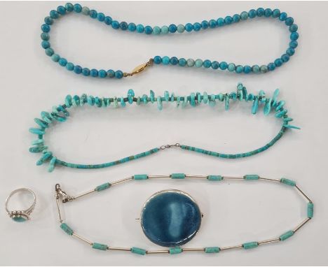 Turquoise necklace, other turquoise necklaces and a turquoise set ring (1 box) 
