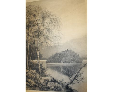 D LAW - A LAKELAND SCENE ETCHING WITH FIGURE SIGNED IN PLATE 54CM X 37CM 