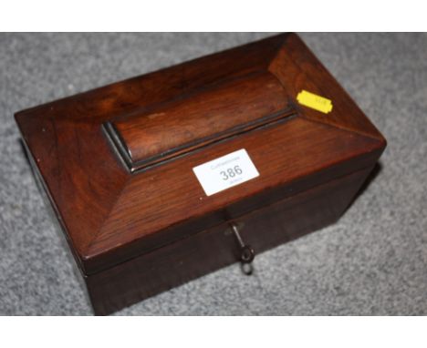 AN ANTIQUE ROSEWOOD TEA CADDY H-12CM W-22.5CM D-12.5CM 