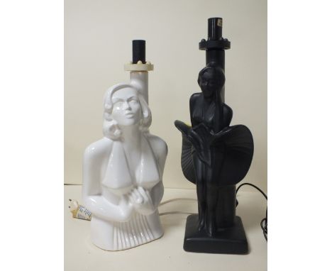 TWO MARILYN MONROE FIGURAL CERAMIC TABLE LAMPS WITH GLASS SHADES TALLEST H -43CM (WITHOUT SHADE) 