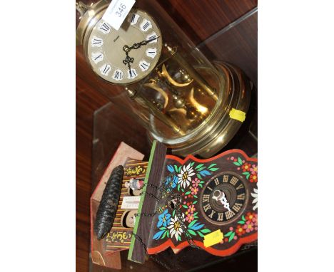 A KUDO GLASS DOME TOPPED MANTLE CLOCK TOGETHER WITH A CUCKOO CLOCK (2)
