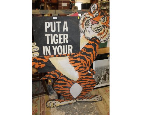 A VINTAGE ESSO ADVERTISING BOARD / SIGN 'PUT A TIGER IN YOUR TANK' - AS FOUND OVERALL HEIGHT -181CM 