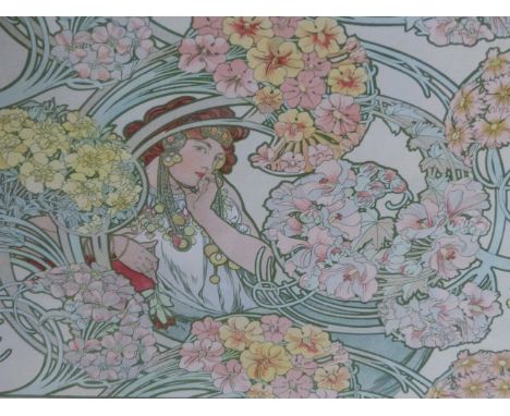 ALPHONSE MUCHA (1860-1939) AN ART NOUVEAU MAIDEN SURROUNDED BY FLOWERS, COLOUR LITHOGRAPH PRINTED BY F.CHAMEMOIS, PARIS.   22