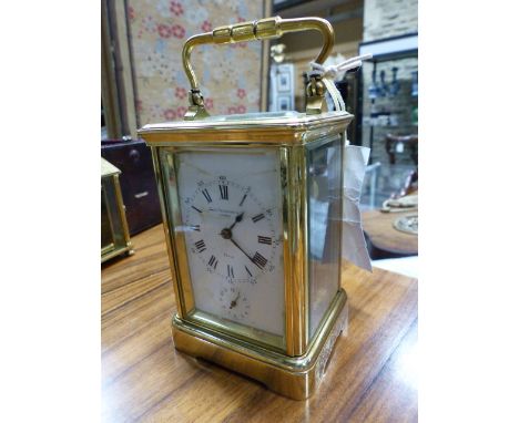 AN ANTIQUE CARRIAGE CLOCK WITH ALARM SIGNED CHAS.FRODSHAM, PARIS.   No.19869.   H.16.5cms.