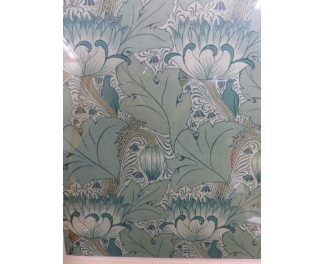 A LATE 19th.C.COLOUR LITHOGRAPH OF A FABRIC PATTERN DESIGNED BY C.F.A.VOYSEY.   25 x 17.5cms