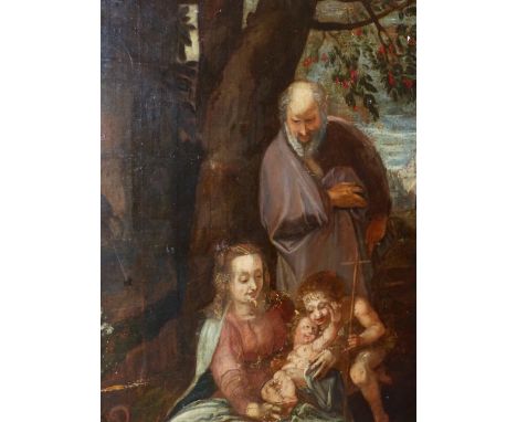 OLD MASTER SCHOOL THE HOLY FAMILY OIL ON CANVAS.     163 x 124cms. UNFRAMED.