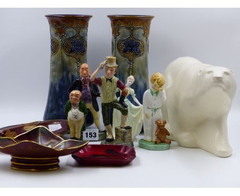 THREE COOPER CLAYTON POTTERY FIGURES, SAM WELLER, PICKWICK, MR MCCAWBER, AN ANTONE FIGURE SLEEPY HEAD COALPORT FIGURE  CONGRA