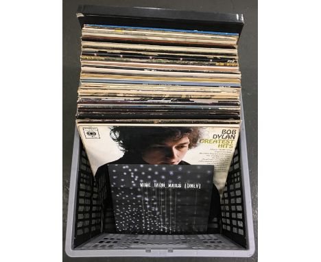 A mixed box of mainly 1970s LPs, including Bob Dylan, 10CC, Alvin Lee, Elvis Presley, Yes, John Mayall, Bad Company, The Chie