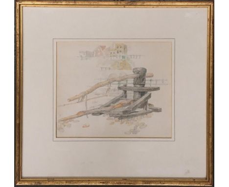 Harry Bush ROI (1883-1957), watercolour study of a lock gate, 20x24cm 