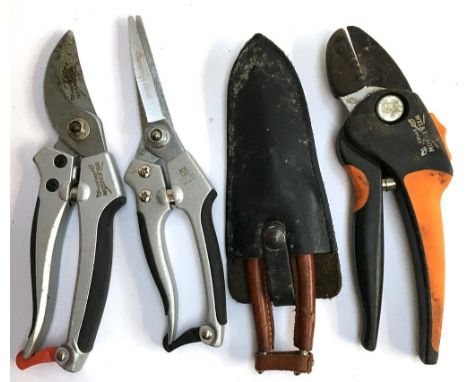 Four pairs of garden secateurs including Wilkinson and Arno 
