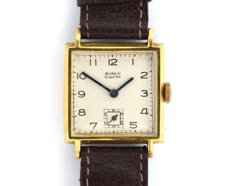 A BUREN GRAND PRIX GENTLEMANS WRIST WATCHCirca 1950s, white dial, blued steel straight hands, subsidiary dialMovement: 10 1/2