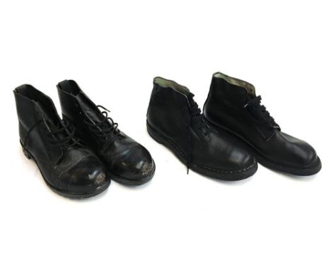 Two pairs of black leather army style boots, size 13, one pair made by Geo. Ward, Tusker 