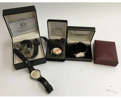 A quantity of gent's wrist watches to include an Accurist manual wind date watch, 34mm diameter, in box; and several others i