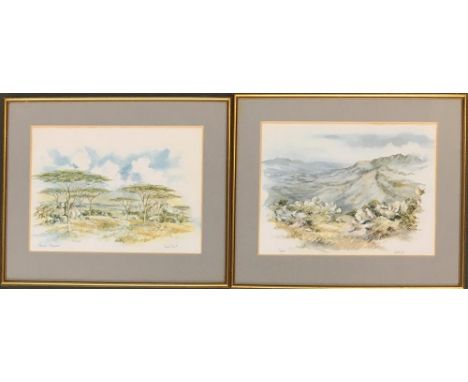 After Crystal Winn, two framed prints of Zimbabwe; 26x36cm; together with California Vineyard, Ellie Marshall, 45x70cm 