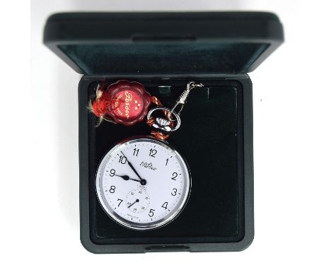 A PERSEO STEEL POCKET WATCHDated 1996, white dial, arabic numerals, subsidiary seconds, blued steel hands, new unused conditi