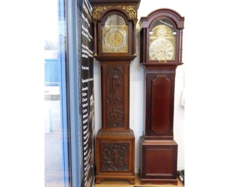 George Miller, Gateshead, late 18thC / early 19thC 8-day long cased clock in heavily carved case (G Bennet, Newcastle) depict