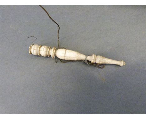 A 18th /19thC carved and turned Indian ivory ceremonial fly whisk presented by a Maharajah to Major General Sir Henry Marion 