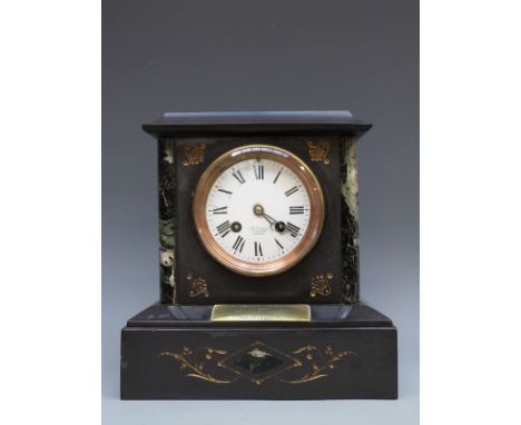 J W Beson, Ludgate Hill, London, 19thC slate mantel clock with signed movement no 34276, striking on a bell. The enamel Roman