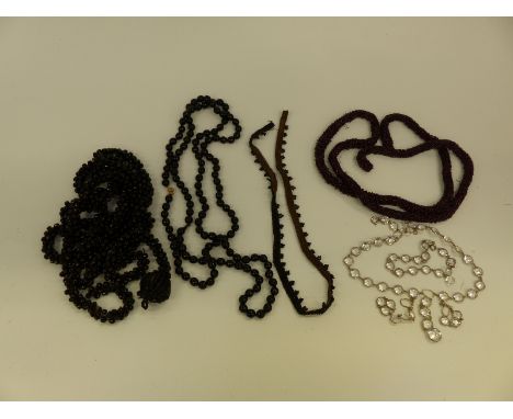 A French jet necklace, beaded item etc