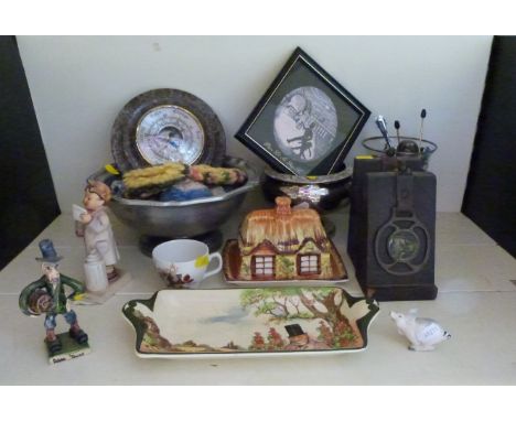Goebel Hummel figure, Royal Doulton Zunday Zmocks dish, serpentine barometer, Wilton Columbia pedestal bowl, novelty horse br