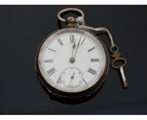 A continental white metal cased pocket watch with enamel dial, marked to case 0,800