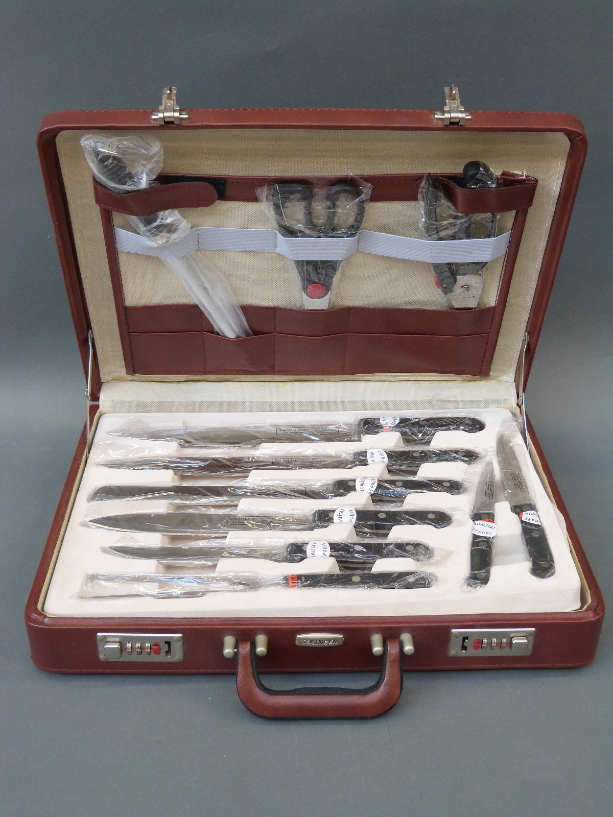 A cased set of Bachmayr Solingen chef's knives