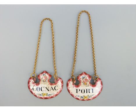 A pair of 19thC enamel bottle tickets, one Port, the other Cognac