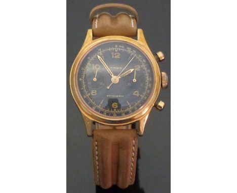 Tollet gentleman's chronograph wristwatch with gold hands and Arabic numerals, subsidiary seconds dials showing seconds and m