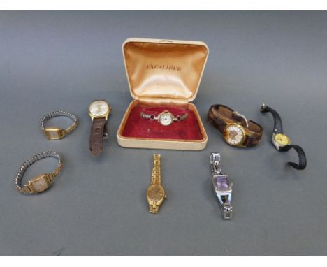 Eight various ladies and gentleman's wristwatches including Aircraft, Rowley's etc together with a Polo lighter, four militar