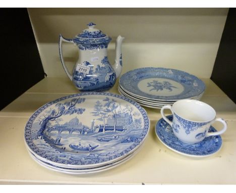 Spode Italian pattern teapot and a collection of Spode blue and white plates etc