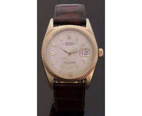 Rolex Oyster Perpetual Datejust 18ct gold gentleman's automatic wristwatch ref. 6305 with roulette date aperture, gold hands 