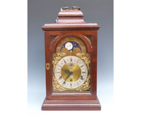 Philip Lee, Washpool, home-built three train shelf/bracket style clock in mahogany case. The brass dial with silvered Roman c