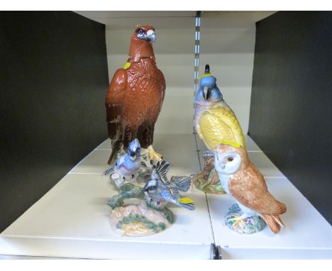 Beswick Cockatoo, Golden Eagle whisky decanter, bluebirds and an owl