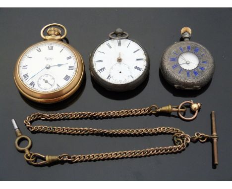 Two hallmarked silver cased pocket watches, one a ladies half hunter fob watch with blue enamel Roman numerals, Birmingham 18