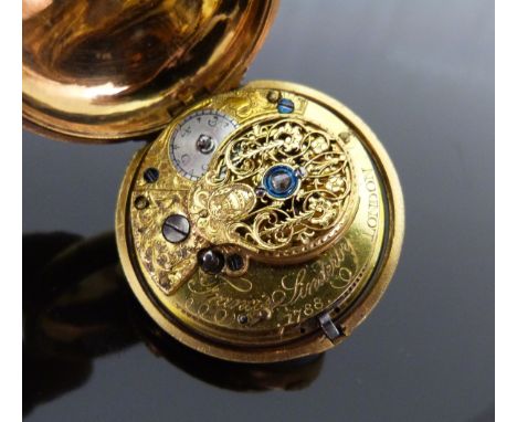 Francis Linderby of London pair cased gilt metal pocket watch with Roman numerals, Arabic 15, 30, 45 and 60 minute markers, g