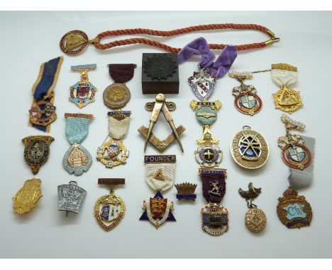 A large quantity of Masonic jewels from various lodges, includes enamel examples, lodges represented include RMIG, Kings Cour