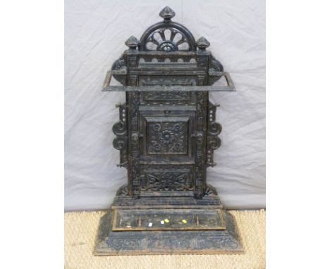 A 19thC cast iron stick or umbrella stand, cast to underside, Rd No. 12446, W60 x D23 x H92cm 